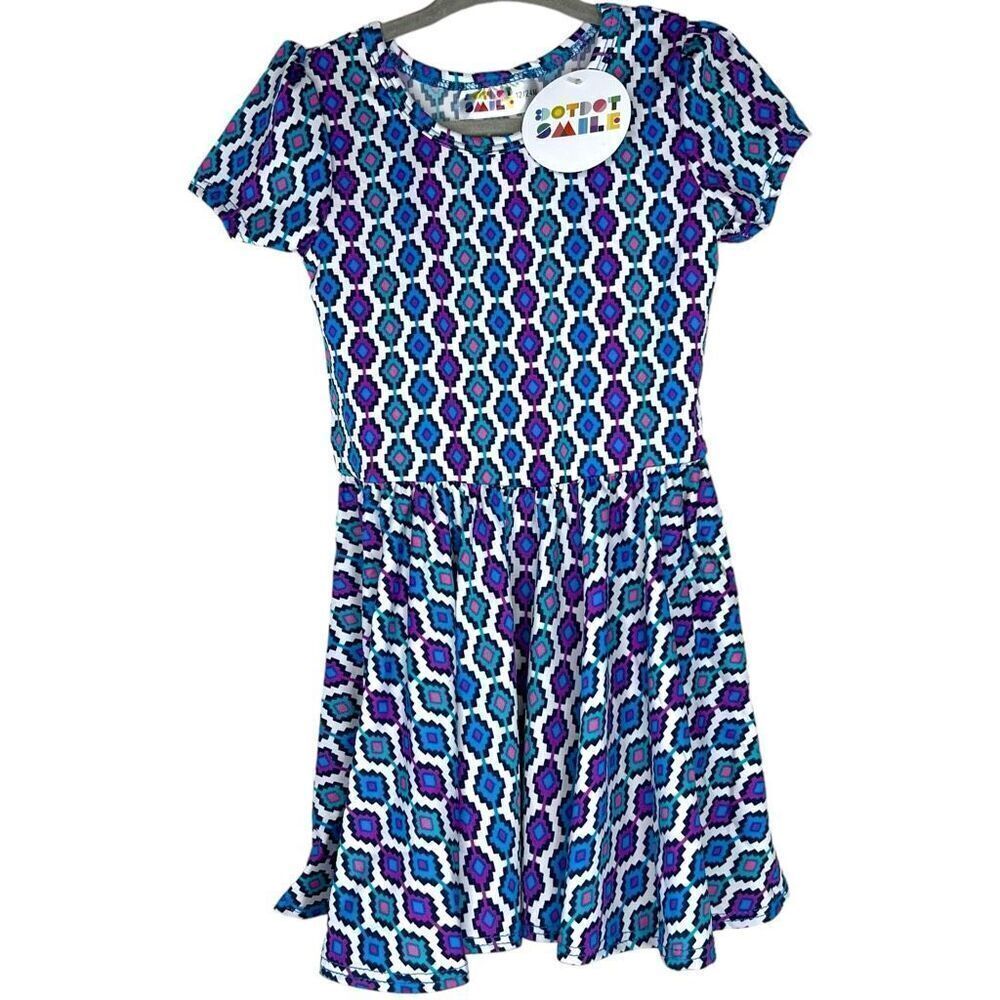 NEW Dot Dot Smile Blue & Purple Craze Cap Sleeve Dress 12-24M